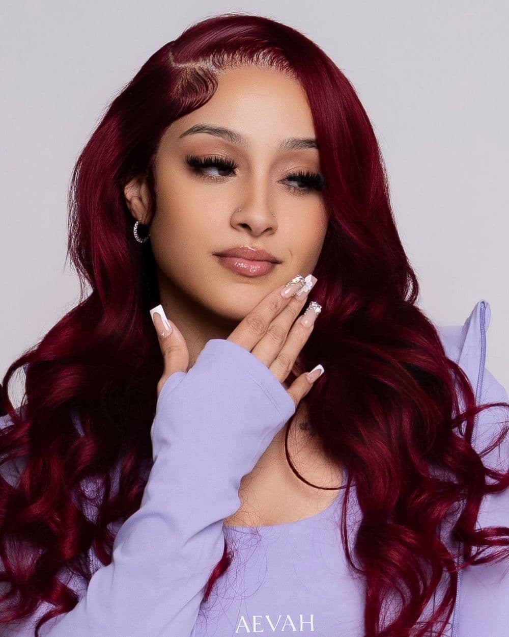 June, founder of AEVAH, in the lavender set
