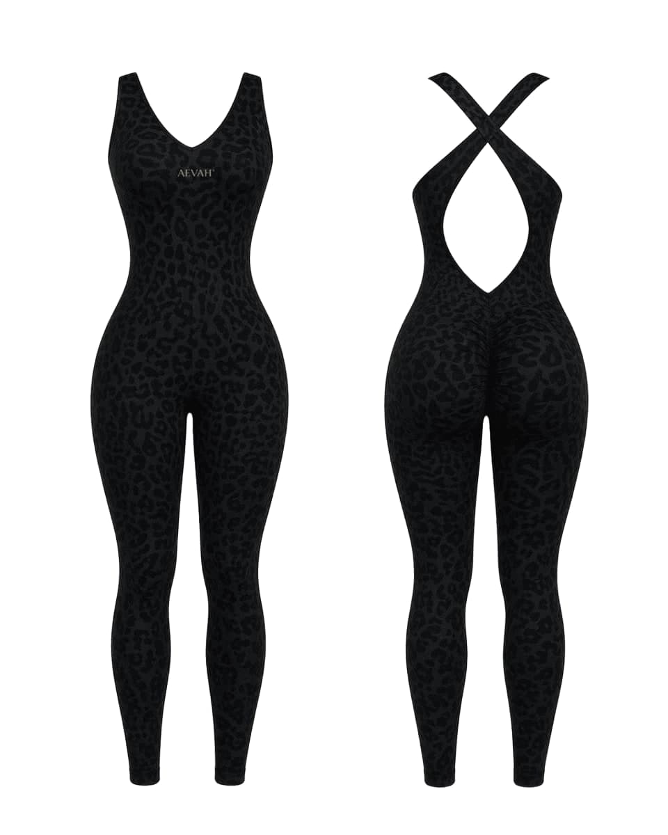 AEVAH PRINT Long One-Piece in Black, AEVAH activewear