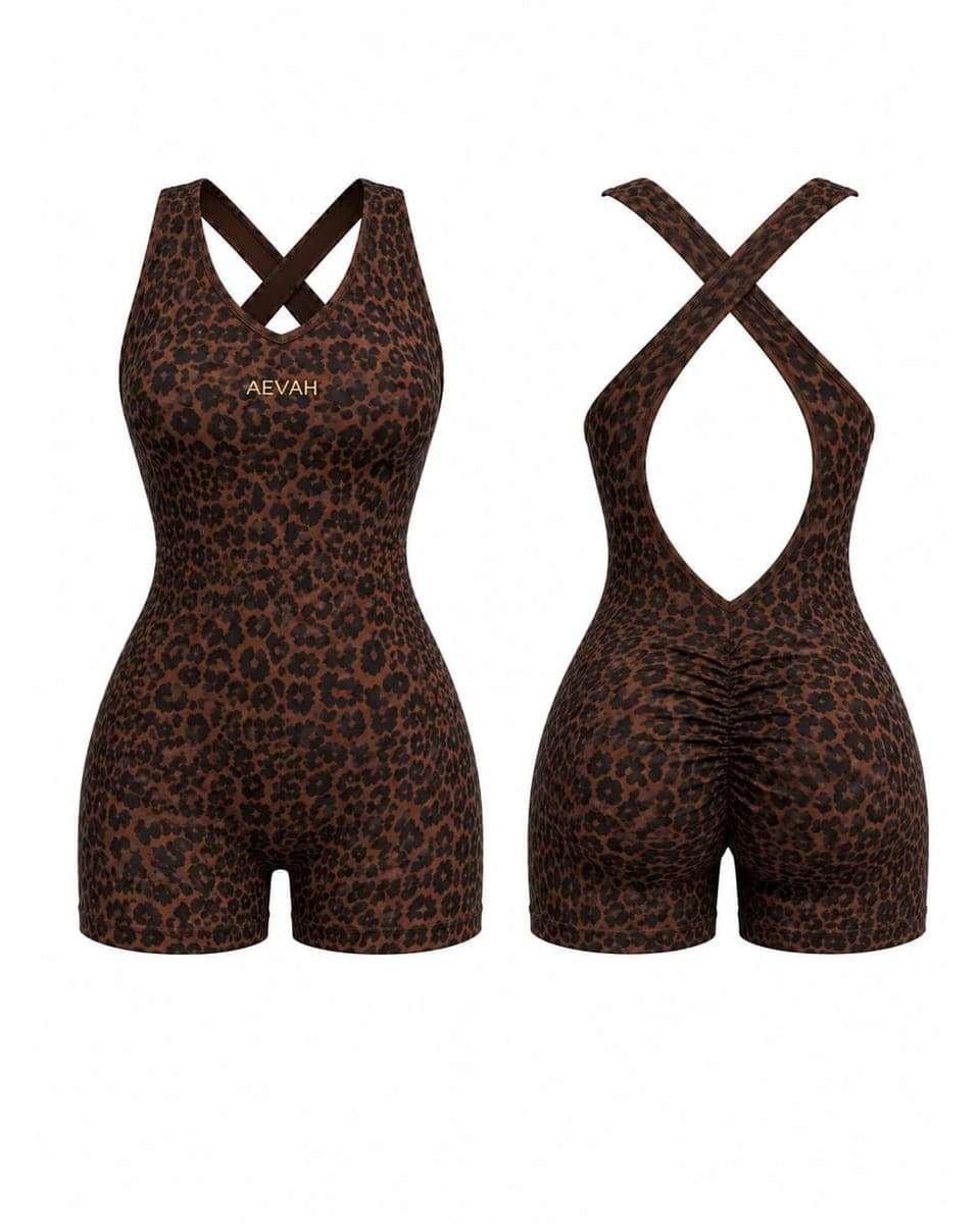AEVAH PRINT Short One-Piece in Brown, AEVAH activewear